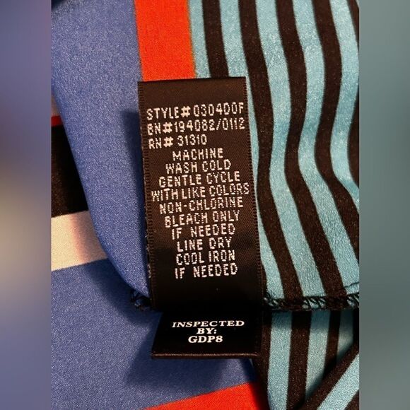 Alyx Faux Wrap Dress striped women’s size 14 EUC orange blue white - Picture 12 of 15